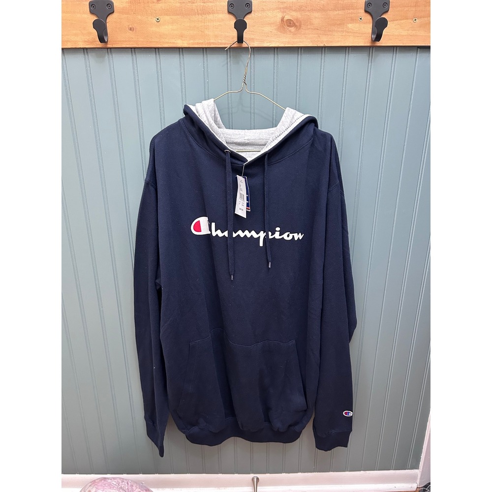 Champion Mens Navy Blue Script Logo Pullover Hoodie Sweatshirt LT Large Tall NEW